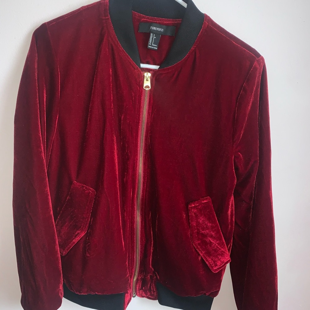 Maroon velvet bomber jacket